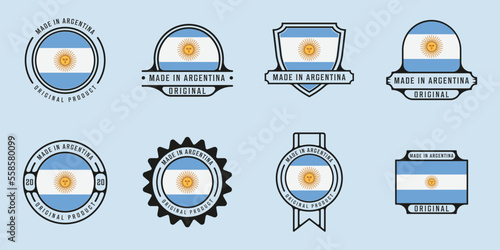 set of made in argentina logo outline vector illustration template icon graphic design. bundle collection of flag country with various of badge and typography for business export