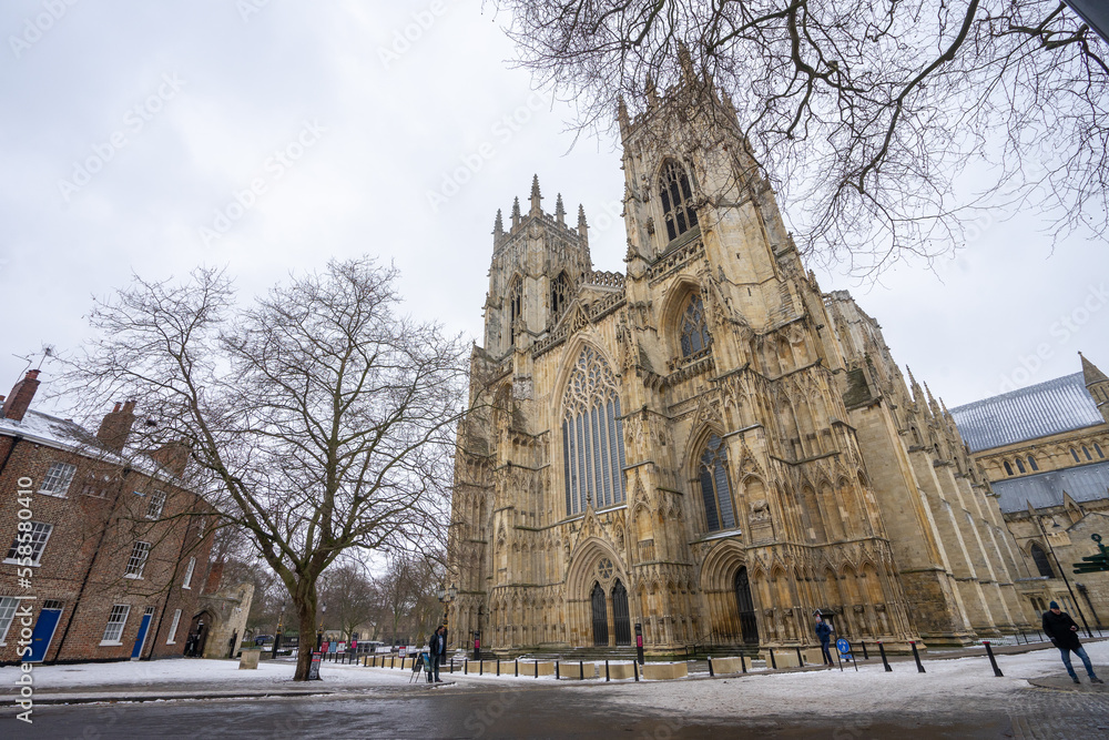 York Minster , Roman Catholic Gothic church and cathedral in York old town during winter snow at York , United Kingdom : 2 March 2018
