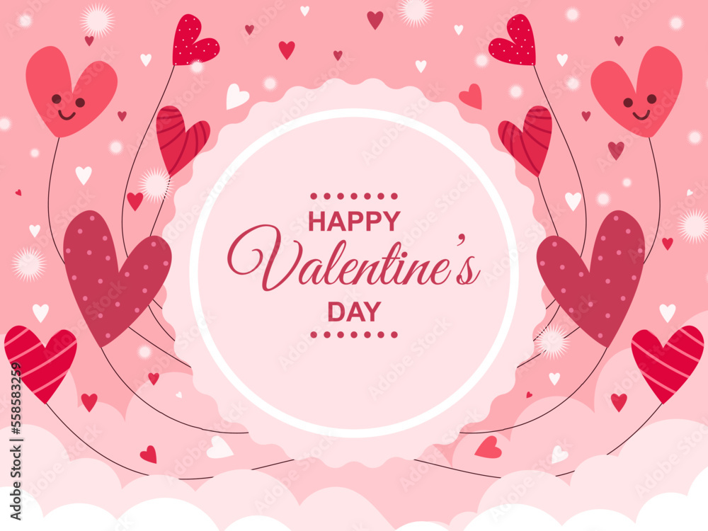 Happy valentine's day banner. Lovely background holiday with heart pink. Vector illustration 