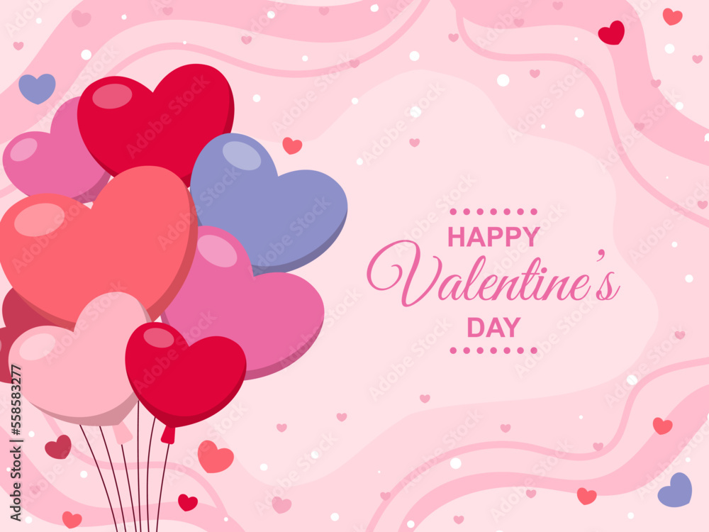 Happy valentine's day banner. Lovely background holiday with heart pink ballon. Vector illustration 