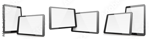 Collection of black tablet computers, isolated on white background