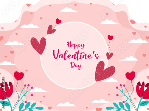 Happy valentine's day banner. Lovely background holiday with heart pink. Vector illustration 