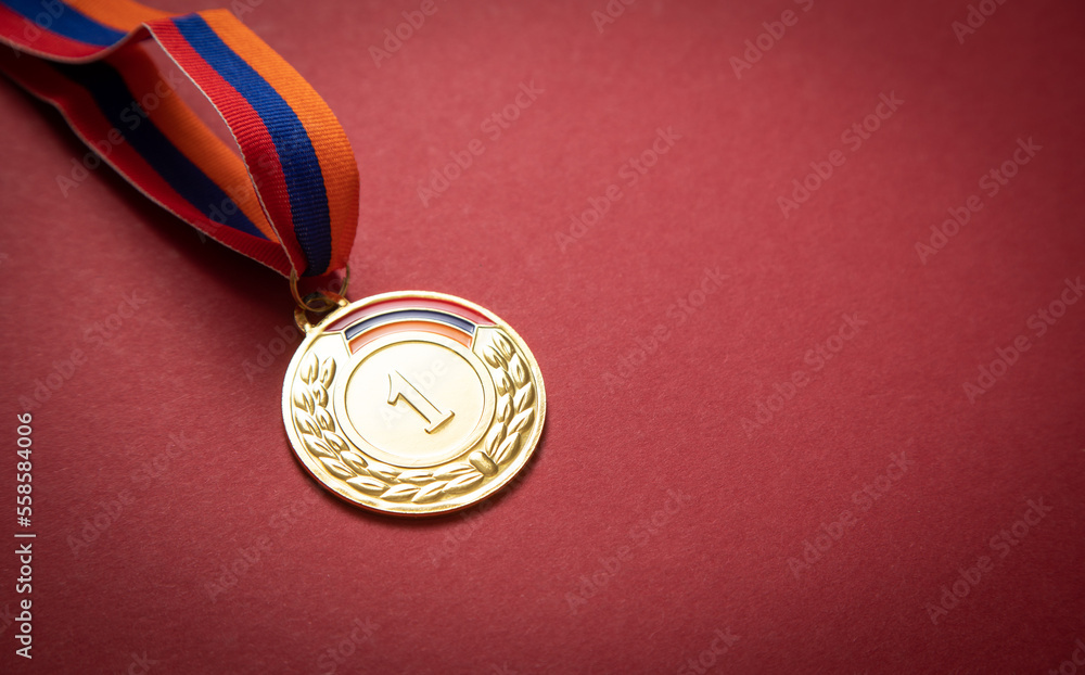 Medal awards for winner on the bordeaux background. Medal awards for winner on the bordeaux background.