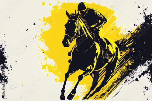 Leinwand Poster image of a racehorse and rider approaching the finish line