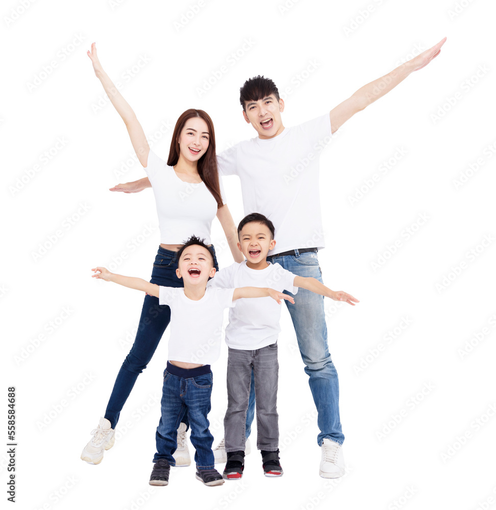 Happy Asian family  isolated on white background