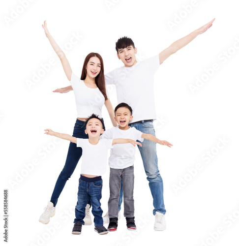 Happy Asian family isolated on white background