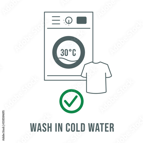 To wash in cold water, washing mashine, flat vector illustration