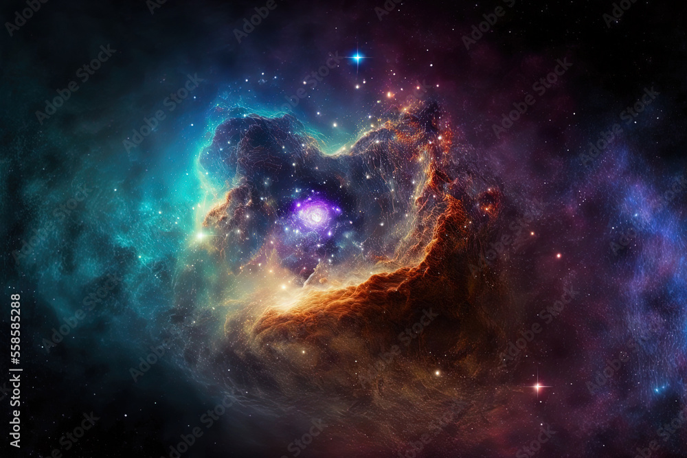 Fototapeta premium Space nebulae and galaxies. Generative AI