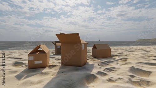 cardboard box on the beach