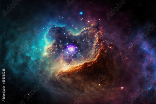 Space nebulae and galaxies. Generative AI