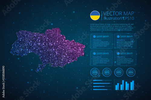 Ukraine map infographics template for diagram, graph, presentation and chart with abstract geometric mesh polygonal light concept on blue background. Vector Illustration EPS10.