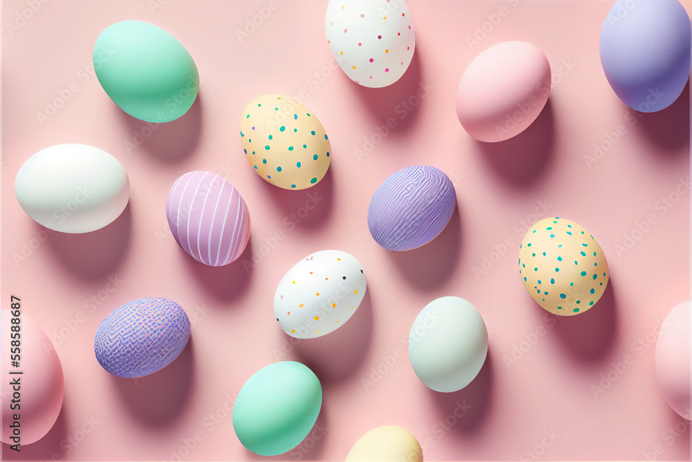 Top view of easter egg multicolored egg on pastel background Top view of easter egg multicolored egg on pastel background