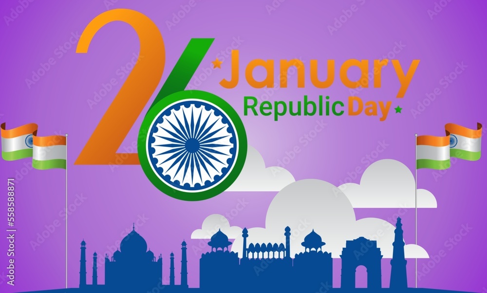 Naklejka premium 3d illustration, 3d rendering, Happy Republic Day 26 January