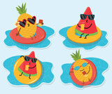 Pineapple and watermelon on the beach collection of simple and elegant vector design flat illustration elements