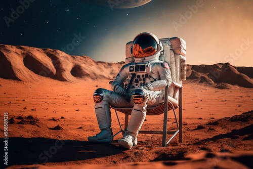 Obraz na plátne sitting in a chair on Mars as an astronaut. Generative AI