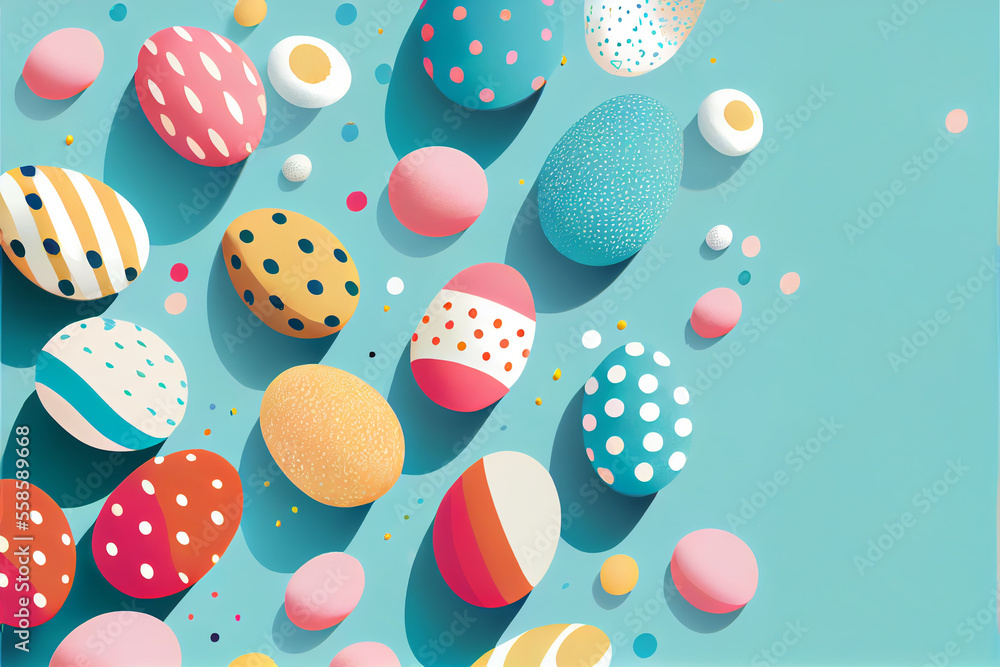 illustration of happy easter background with multicolour egg on pastel sky background illustration of happy easter background with multicolour egg on pastel sky background