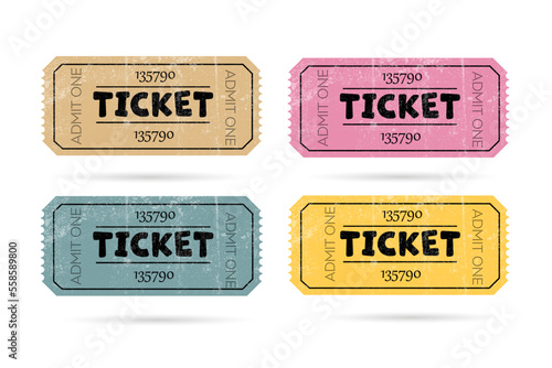 Retro tickets set. Templates for cinema and other events. Text outlined