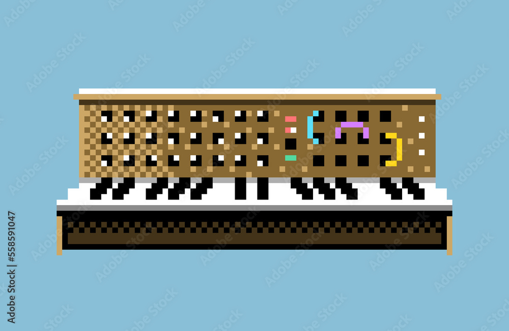 Wooden synthesizer , semi modular, pixel art Wooden synthesizer , semi modular, pixel art