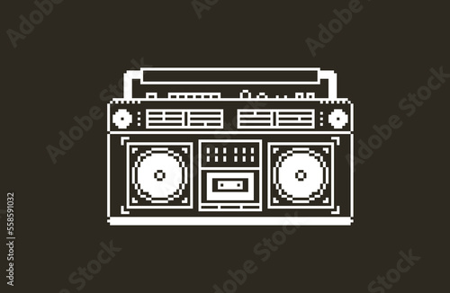 Vintage boombox of the 80s, Retro Cassette Player Stereo system . Pixel art
