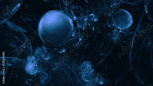 Design-Hintergrund - Blasen im Raum - schwarz / eisblau photo