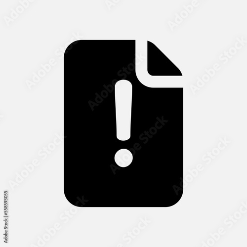 Warning file icon in solid style, use for website mobile app presentation