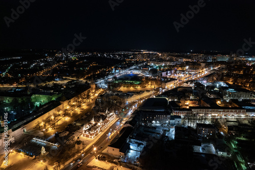 night festive city aerial view  street  lights