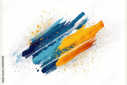 coups de pinceau aquarelle abstraite isolés sur blanc, illustration créative, palette de couleurs artistique, frottis grungy, bleu, jaune, orange, or, fond de mode