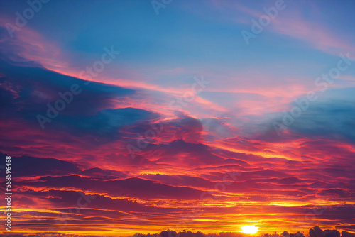 Beautiful orange sky and clouds at sunset.