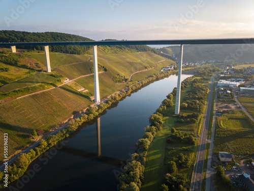 Bridge over Moselle river panorama in Zeltingen-Rachtig Germany road