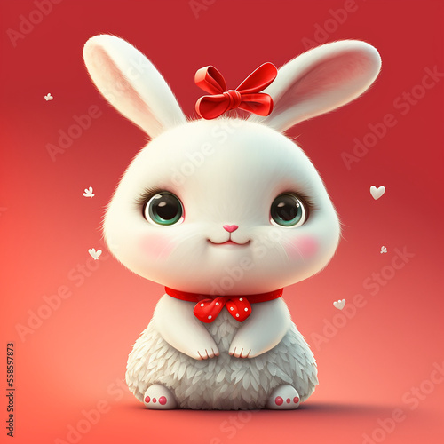 super cute white bunny wearing a red bow  Rabbit character design. Lunar new year. Chinese new year. the year of rabbit.