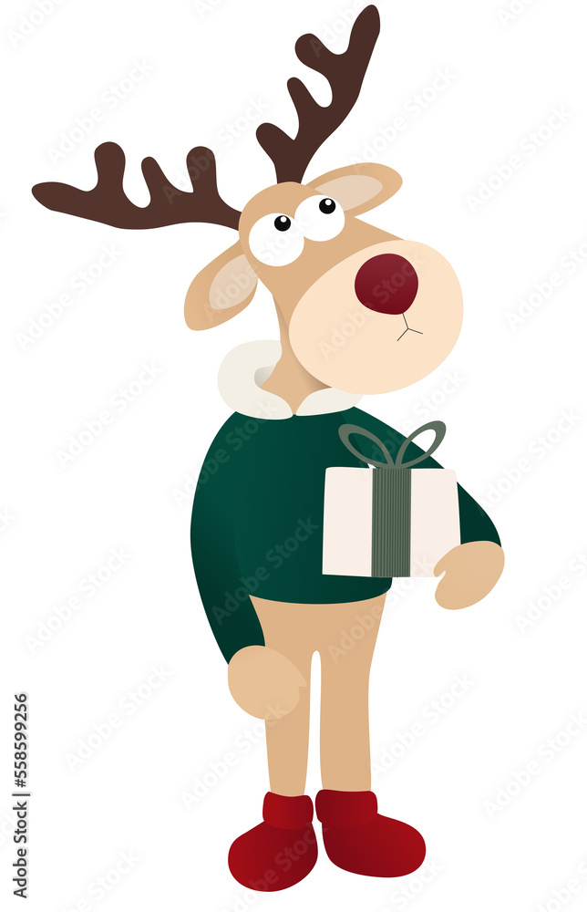 Fototapeta premium Reindeer with christmas gift vector for card design
