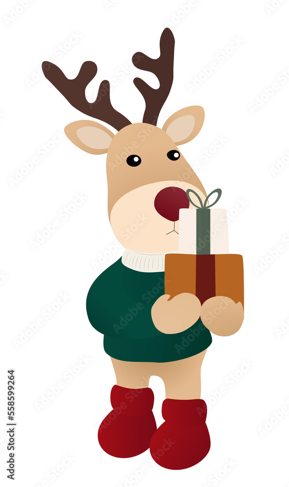 Fototapeta premium Reindeer with a gift vector illustration 