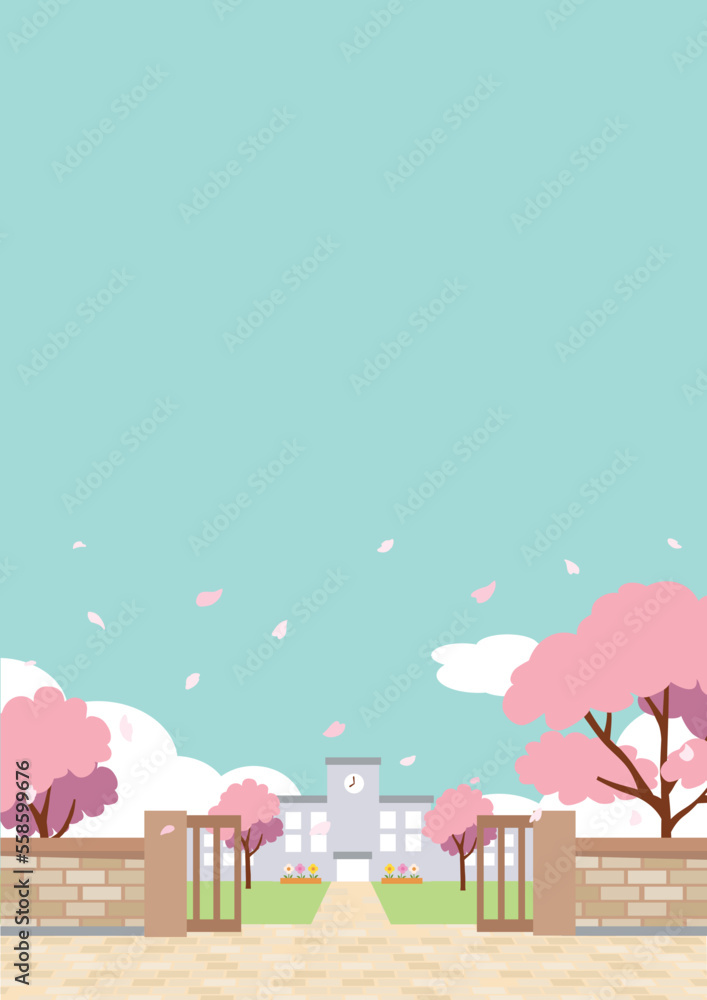 桜と学校の背景