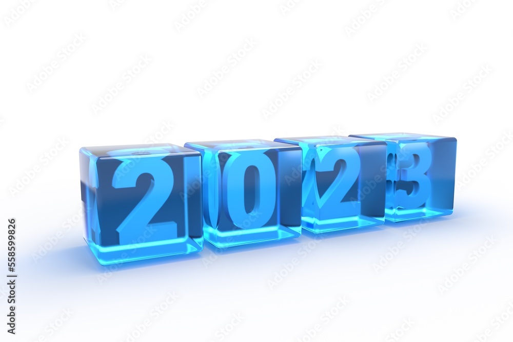 2023 Text in Glass Cube on White Background 2023 Text in Glass Cube on White Background