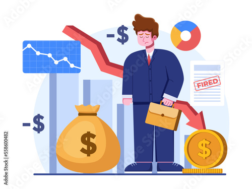 Employees lay off due to the impact of global economic crisis or global recession.
Companies cut costs by laying off employees to avoid losses.
Unemployed man.
Firing employee.