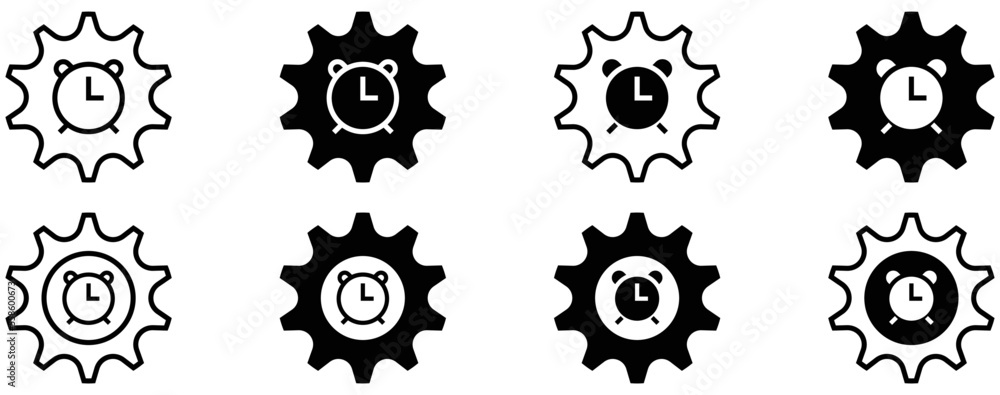 gear with alarm icon set. alarm settings icon collections sign symbol, vector illustration gear with alarm icon set. alarm settings icon collections sign symbol, vector illustration