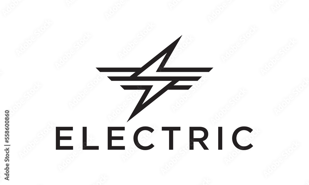 electric logo design. bolt with wings combination symbol vector illustration.