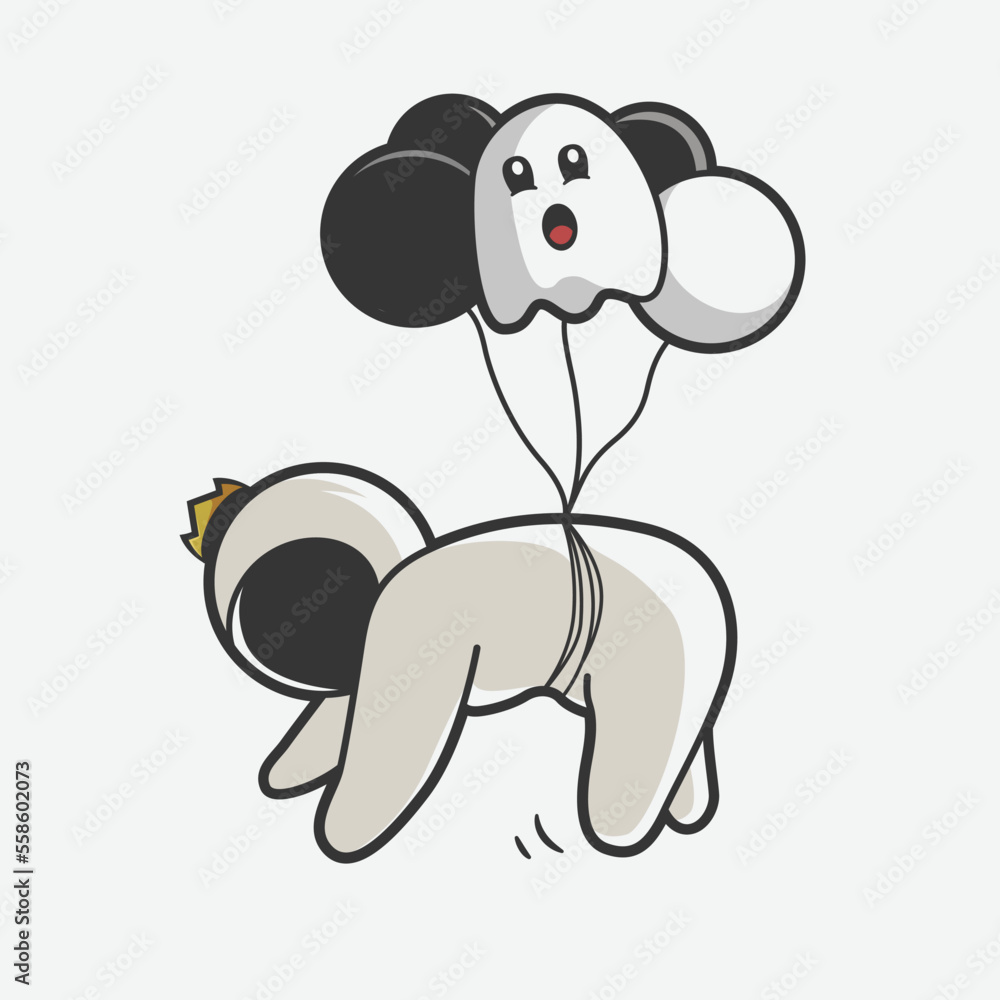 cute astronaut tied to flying balloons art illustration cute astronaut tied to flying balloons art illustration