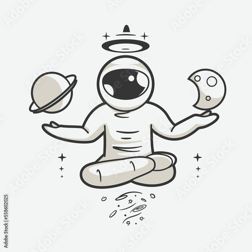 astronauts supernatural lifting planets in their hands art illustration