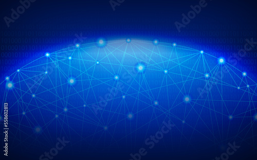 Futuristic network hologram neon line. Technological grid background. Concept of Digital tech, 5G, network, global connection, communication, internet of things. For creative design overlay foreground