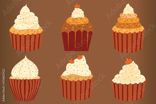 Pumpkin cupcakes set
