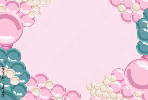 Background with inflatable balloons, Valentines Day, Women s Day, Mother s Day design in flat style. Festive background, banner, greeting card, and flyer. Vector illustration.