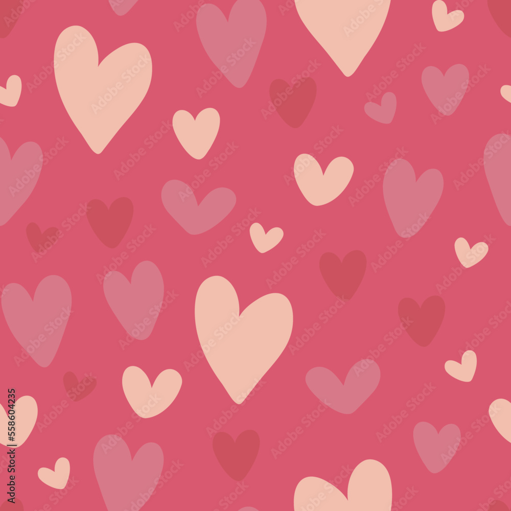 Seamless pattern with red hearts. Valentine's day background with symbols of love, romance and passion. Vector illustration for wrapping paper, wallpaper.
