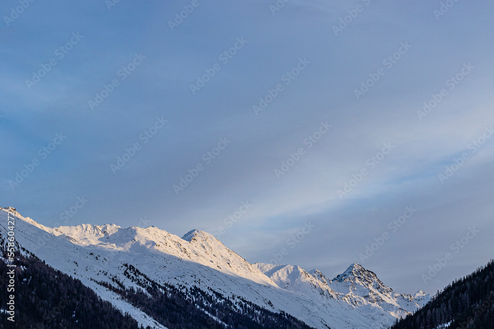 Winter landscape of Jakobshorn mountain peak popular ski resort
