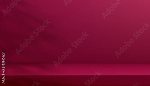 Wall background,Pink Magenta 3d Studio Display,Natural leaves shadow reflect on empty wall Room,Interior mockup backdrop Presentation for Beauty Product,Mothers day,Valentine day,Color Trend 2023
