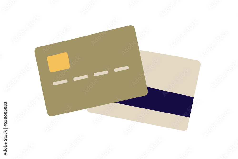 Plastic bank credit, debit card from both front and back sides. Electronic money, finance tool with security chip, magnetic stripe, abstract data. Flat vector illustration isolated on white background Plastic bank credit, debit card from both front and back sides. Electronic money, finance tool with security chip, magnetic stripe, abstract data. Flat vector illustration isolated on white background