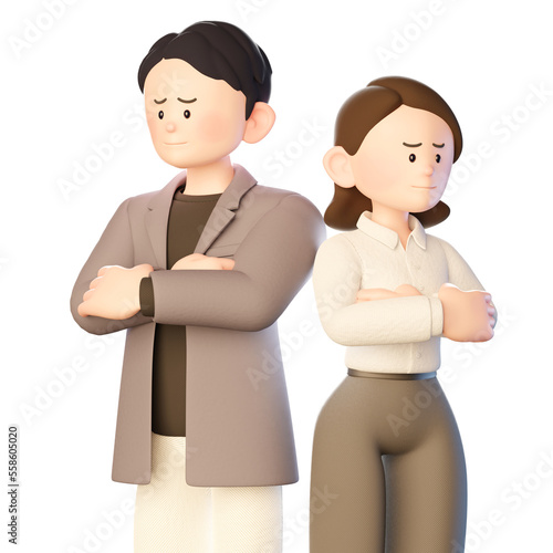 3d Illustration of a young man and woman in agony with their arms crossed photo