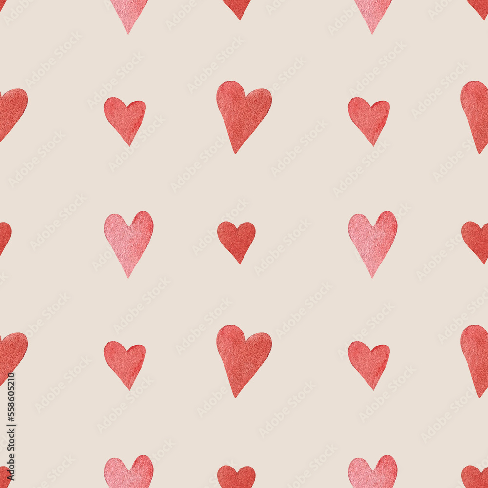 watercolor seamless pattern with red hearts