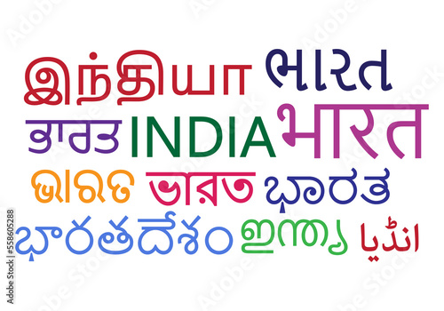 Indian Languages word cloud vector illustration.