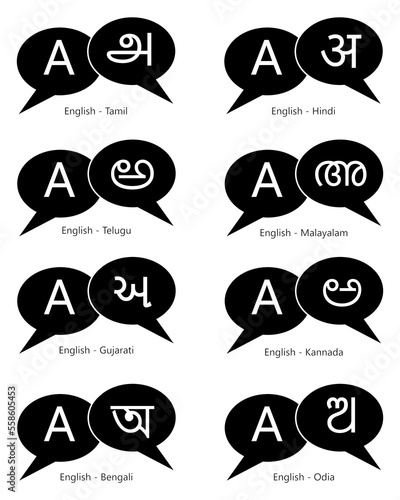 Set of Indian languages translation with English icon vector illustration